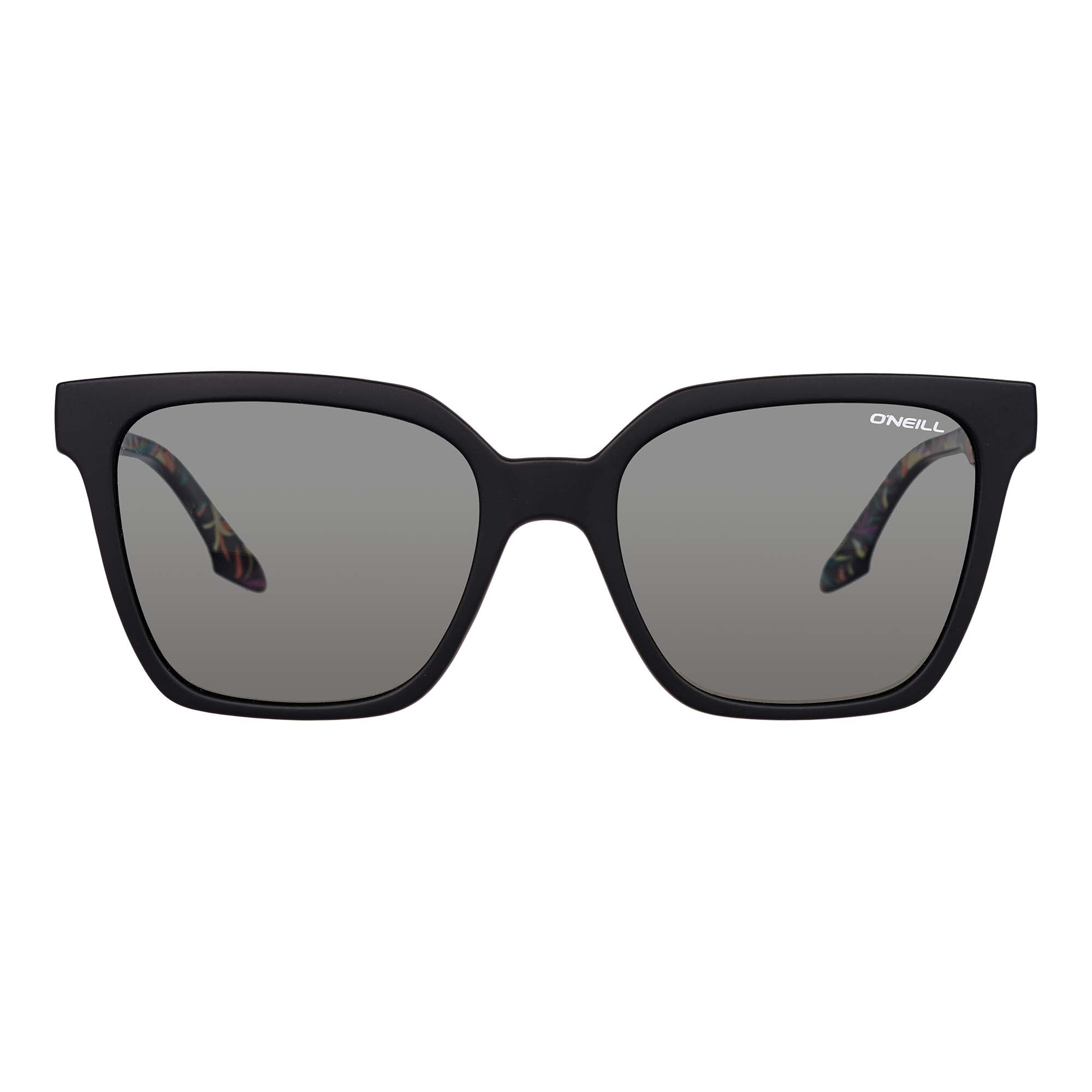 Black sunglasses with gray lenses on a white background