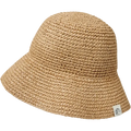 Beige woven bucket hat on a white background