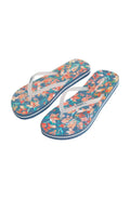 Pair of floral flip-flops on a white background