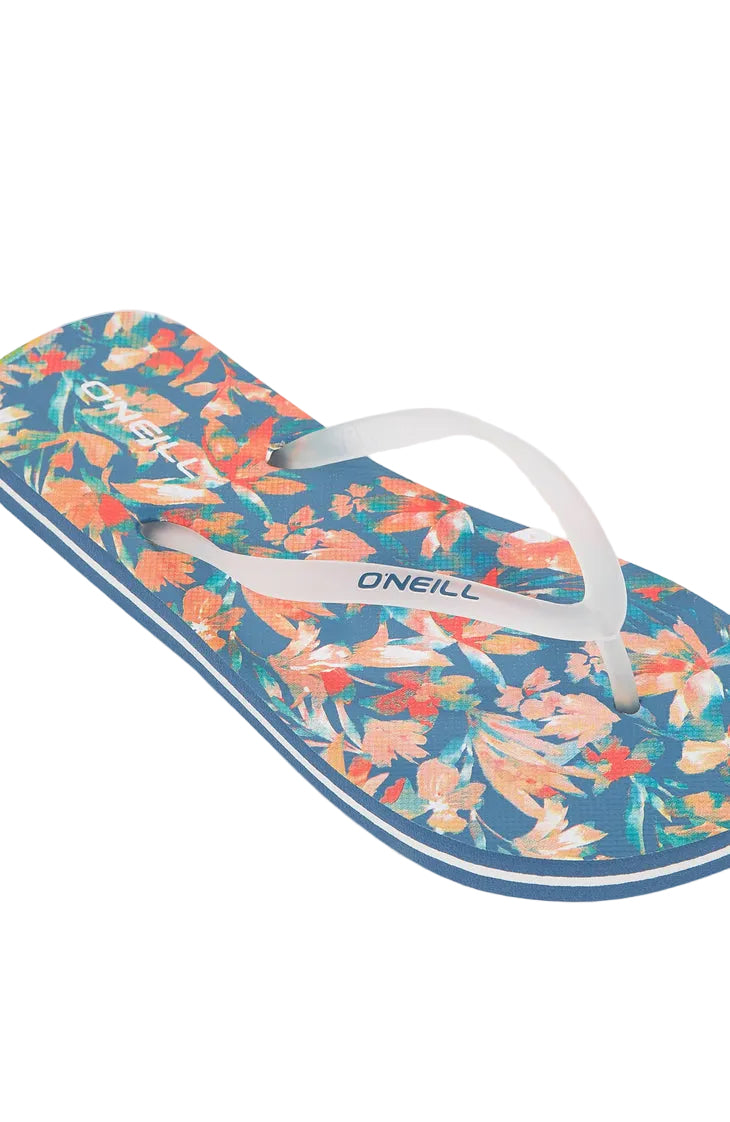 Floral-patterned sandal with 'O'Neill' branding on a white background