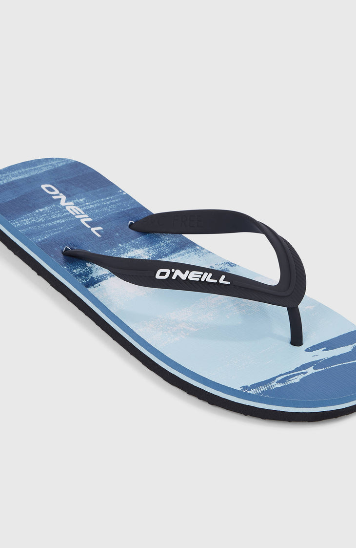 Blue sandal with black strap on a white background