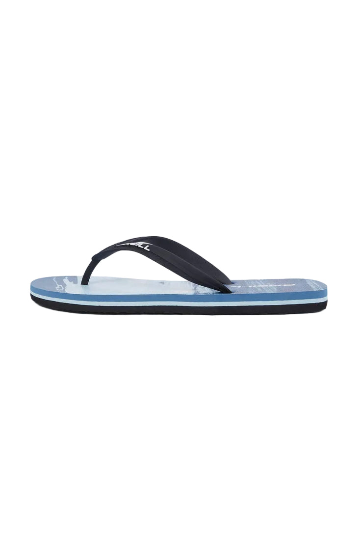 Blue and black flip-flop sandal on a white background