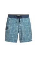 Blue patterned shorts on a white background