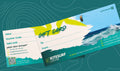 Gift card design for Kitesurf Centre with a kitesurfer on a wave illustration.