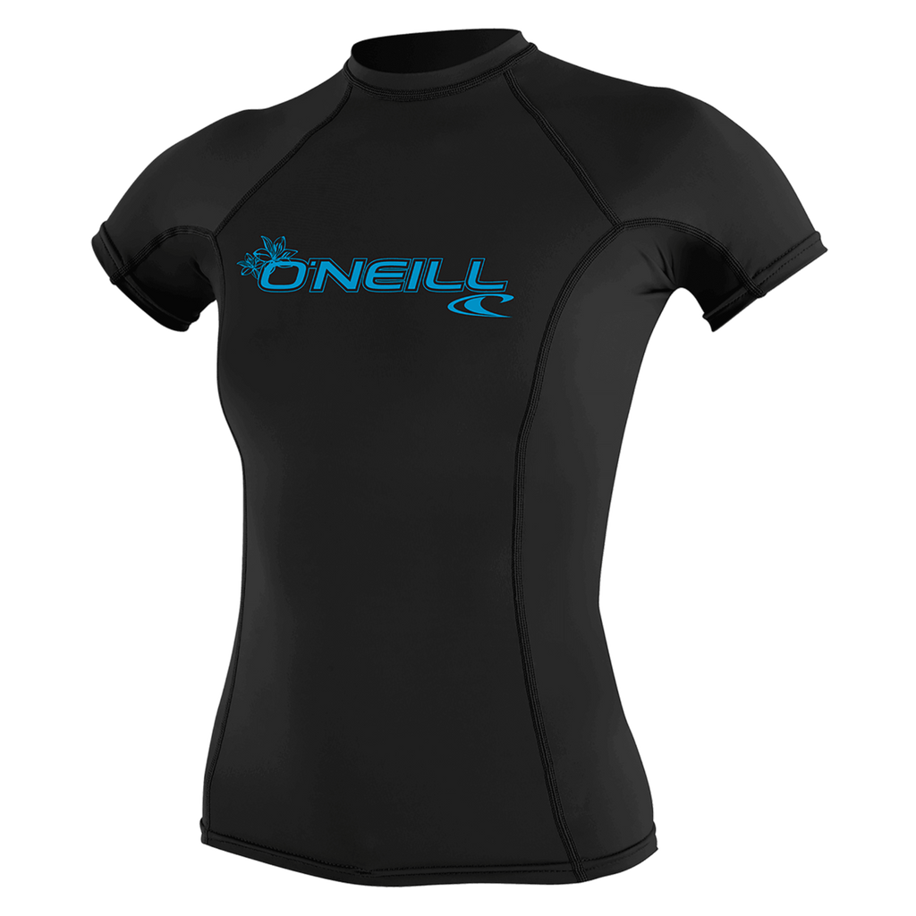 O'Neill Women's Basic Skins Short Sleeve Rash Guard — Black (002) — front