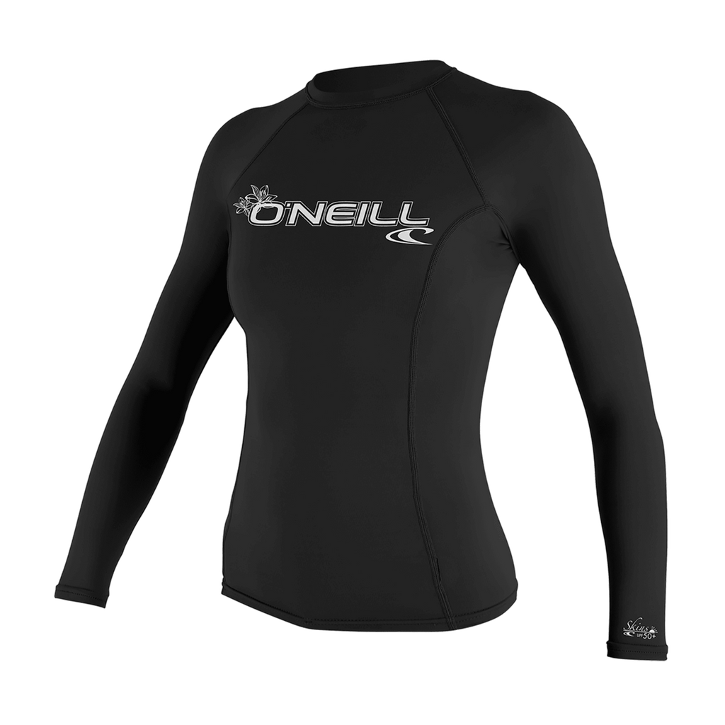 O'Neill Women's Basic Skins Long Sleeve Rash Guard — Black (002) — front