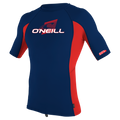 O'Neill Youth Premium Skins Short Sleeve Rash Guard — Navy/Red/Navy (IM2) — front