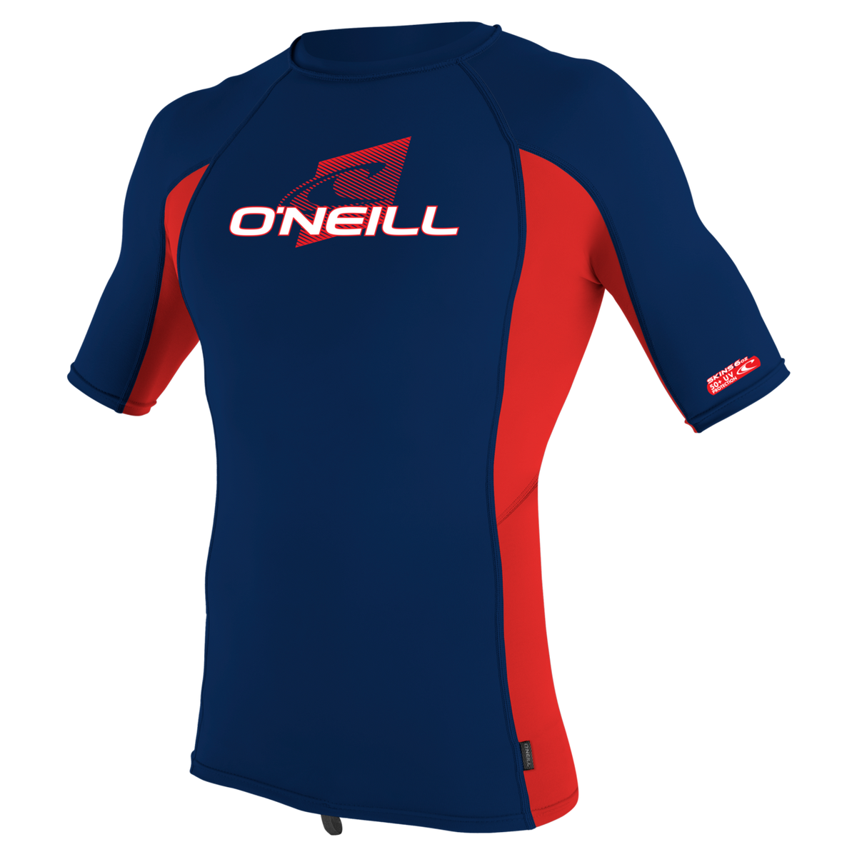 O'Neill Youth Premium Skins Short Sleeve Rash Guard — Navy/Red/Navy (IM2) — front