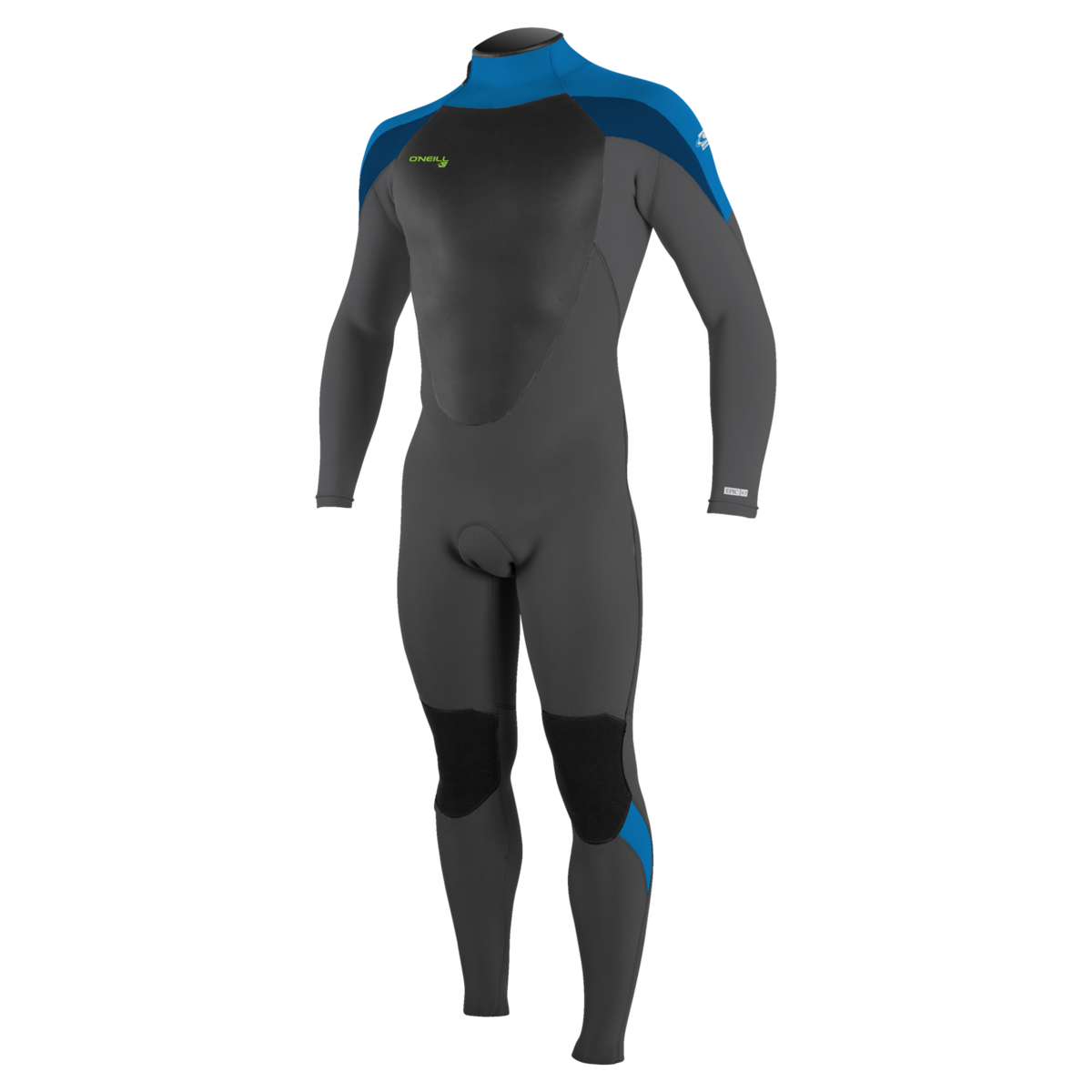 O'Neill Youth Epic 4/3mm Back Zip Full Wetsuit — Black/Graphite/Baliblu/Deepsea (HT9) — front