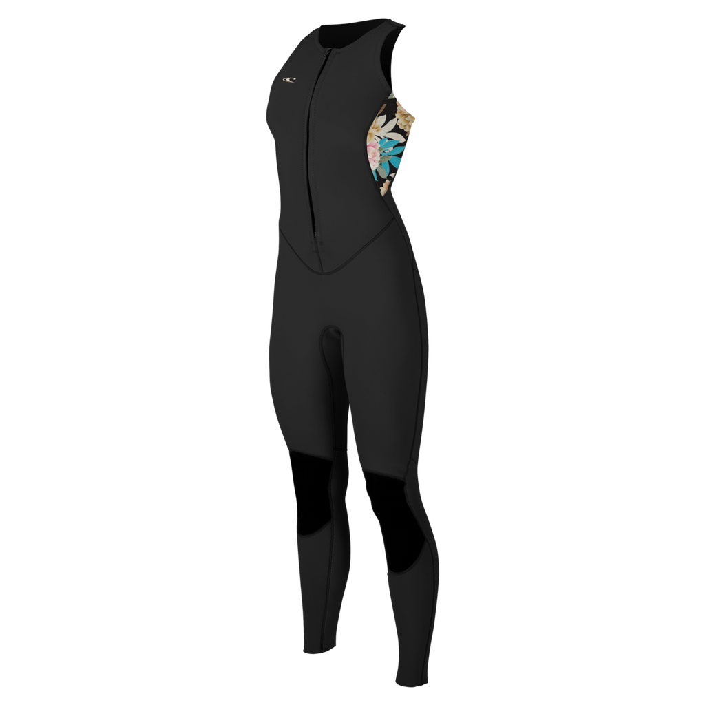 O'Neill Women's Bahia 1.5mm Front Zip Sleeveless Full Wetsuit — Black/Mikahfloral/Black (IJ7) — front