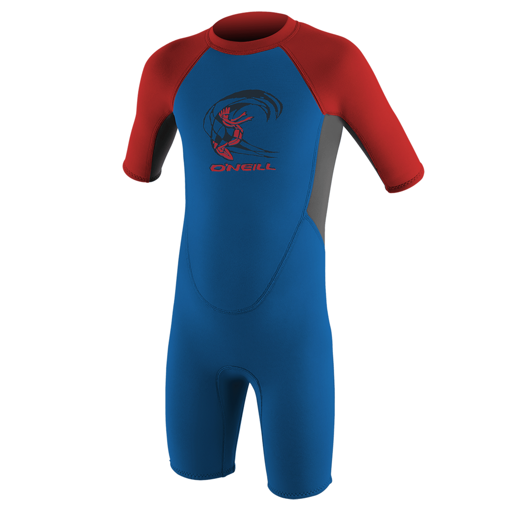 O'Neill Toddler Reactor-2 2mm Back Zip Short Sleeve Spring - Boys Wetsuit — Ocean/Graphite/Red (EJ9) — front