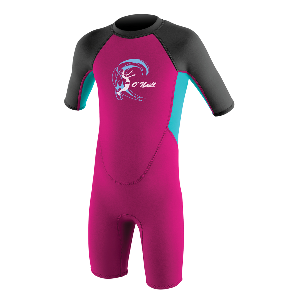 O'Neill Toddler Reactor-2 2mm Back Zip Short Sleeve Spring - Girls Wetsuit — Berry/Lightaqua/Graphite (DR8) — front