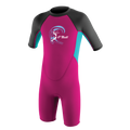 O'Neill Toddler Reactor-2 2mm Back Zip Short Sleeve Spring - Girls Wetsuit — Berry/Lightaqua/Graphite (DR8) — front