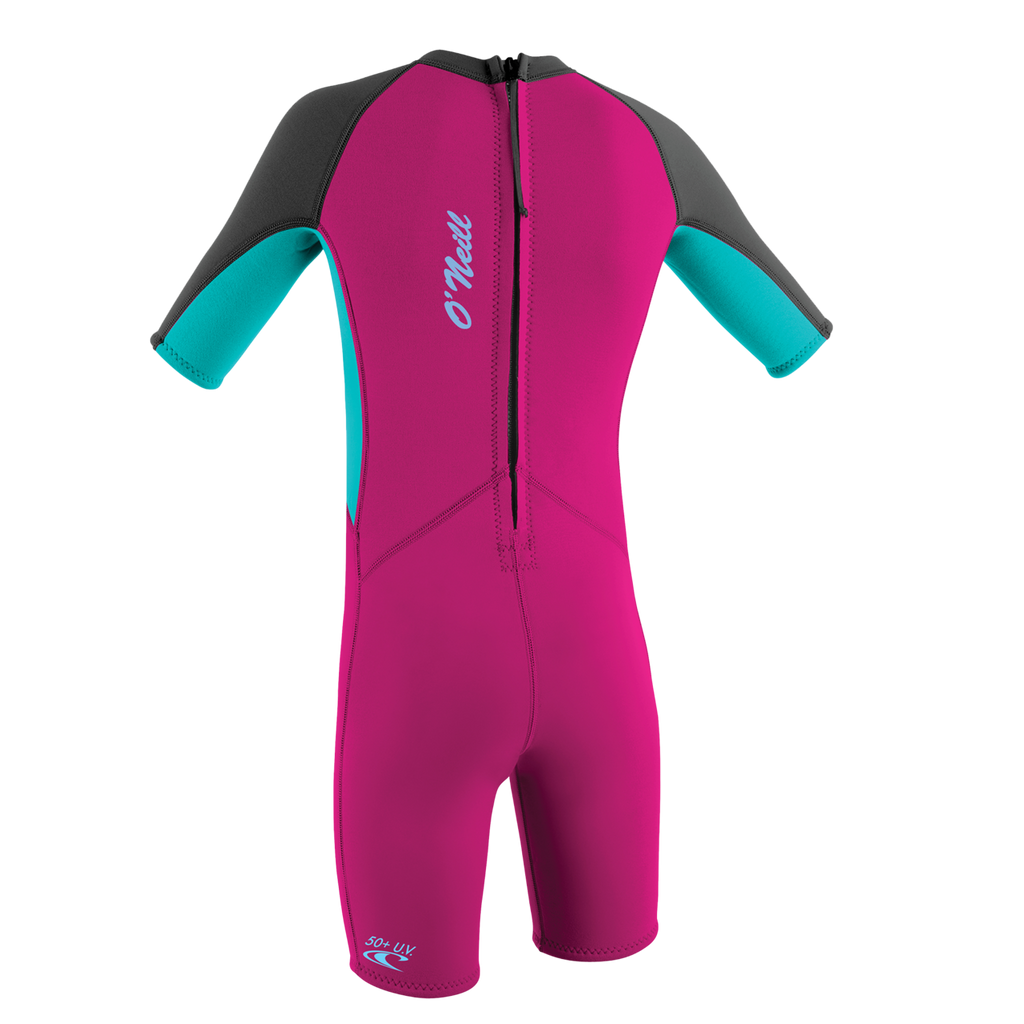 O'Neill Toddler Reactor-2 2mm Back Zip Short Sleeve Spring - Girls Wetsuit — Berry/Lightaqua/Graphite (DR8) — additional view