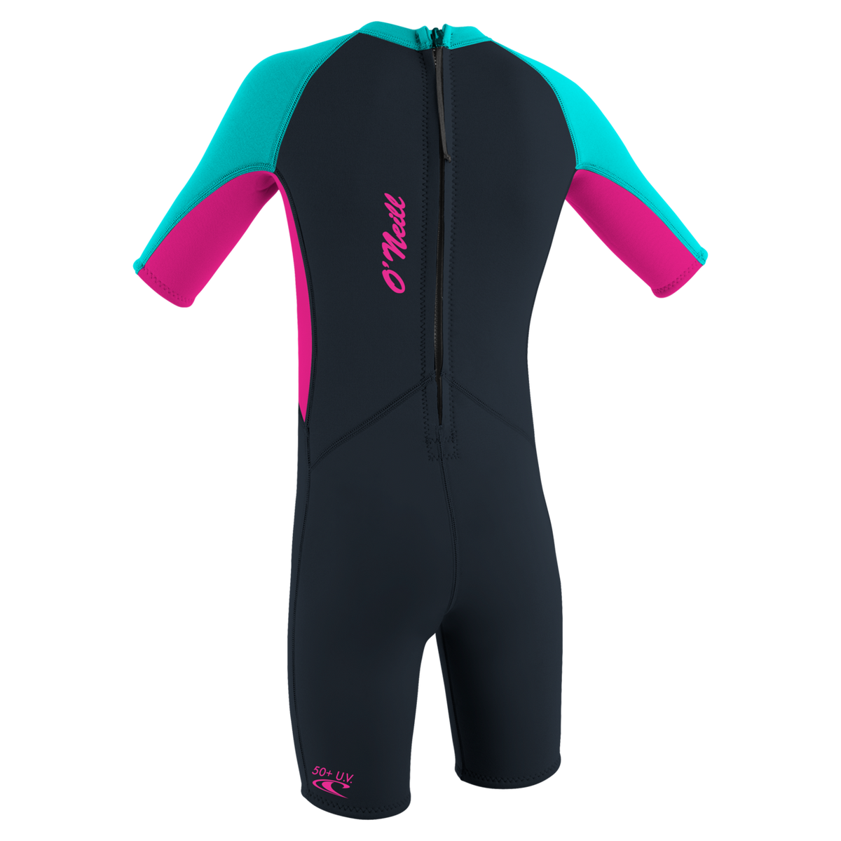 O'Neill Toddler Reactor-2 2mm Back Zip Short Sleeve Spring - Girls Wetsuit — Slate/Berry/Lightaqua (IN1) — additional view