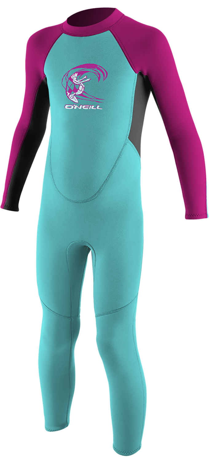O'Neill Toddler Reactor-2 2mm Back Zip Full - Girls Wetsuit — Lightaqua/Graphite/Berry (DG5) — front