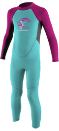O'Neill Toddler Reactor-2 2mm Back Zip Full - Girls Wetsuit — Lightaqua/Graphite/Berry (DG5) — front