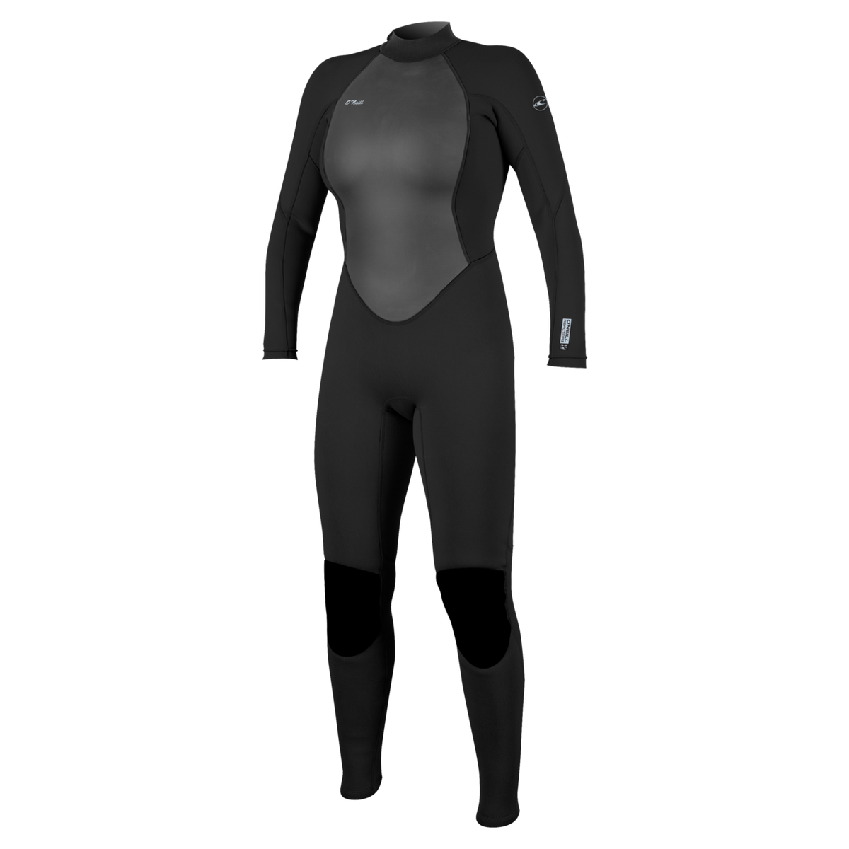 O'Neill Women's Reactor-2 3/2mm Back Zip Full Wetsuit — Black/Black (A00) — front