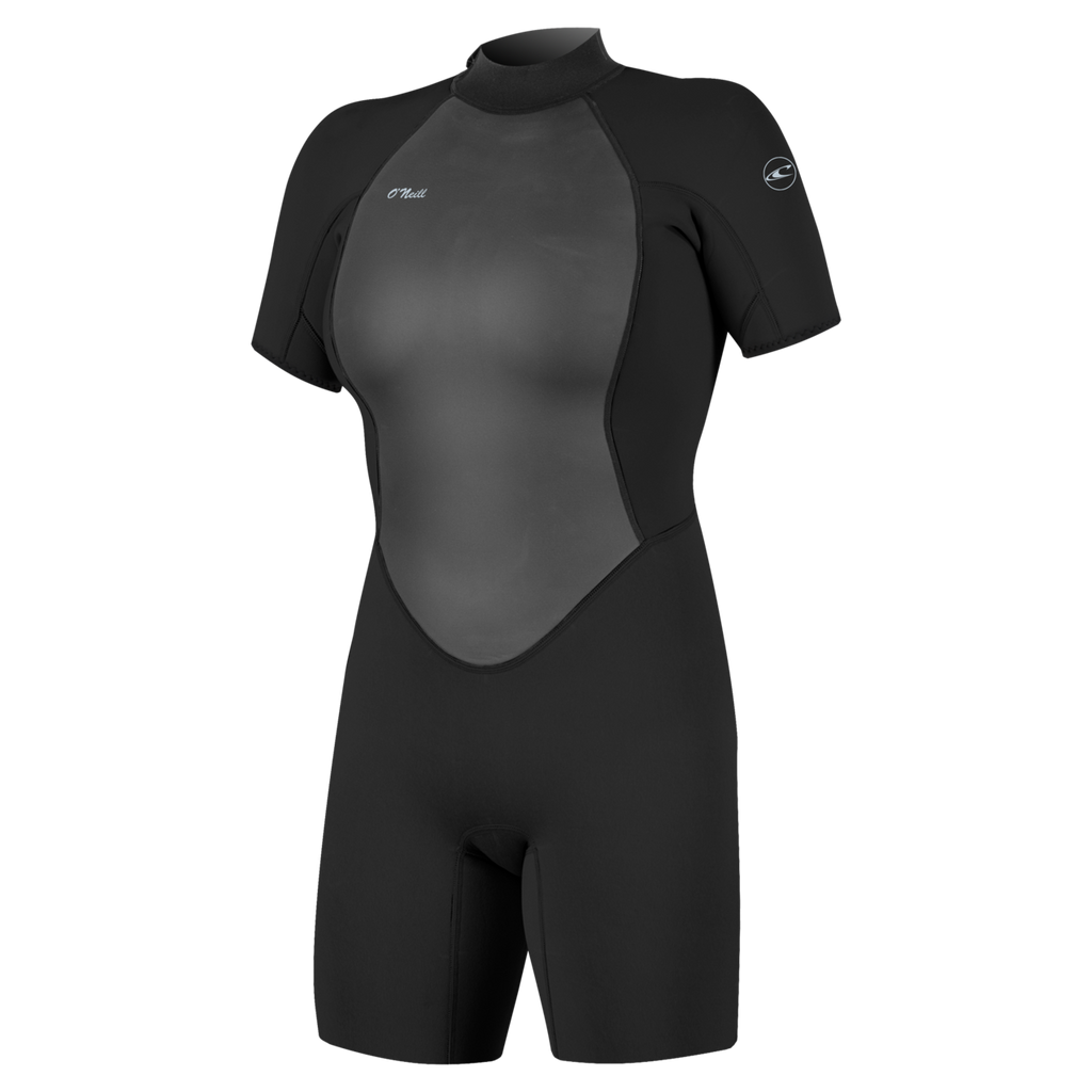 O'Neill Women's Reactor-2 2mm Back Zip Short Sleeve Spring Wetsuit — Black/Black (A00) — front