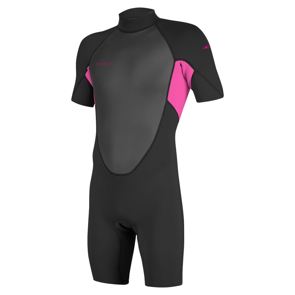 O'Neill Youth Reactor-2 2mm Back Zip Short Sleeve Spring Wetsuit — Black/Berry (C09) — front