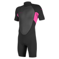 O'Neill Youth Reactor-2 2mm Back Zip Short Sleeve Spring Wetsuit — Black/Berry (C09) — front