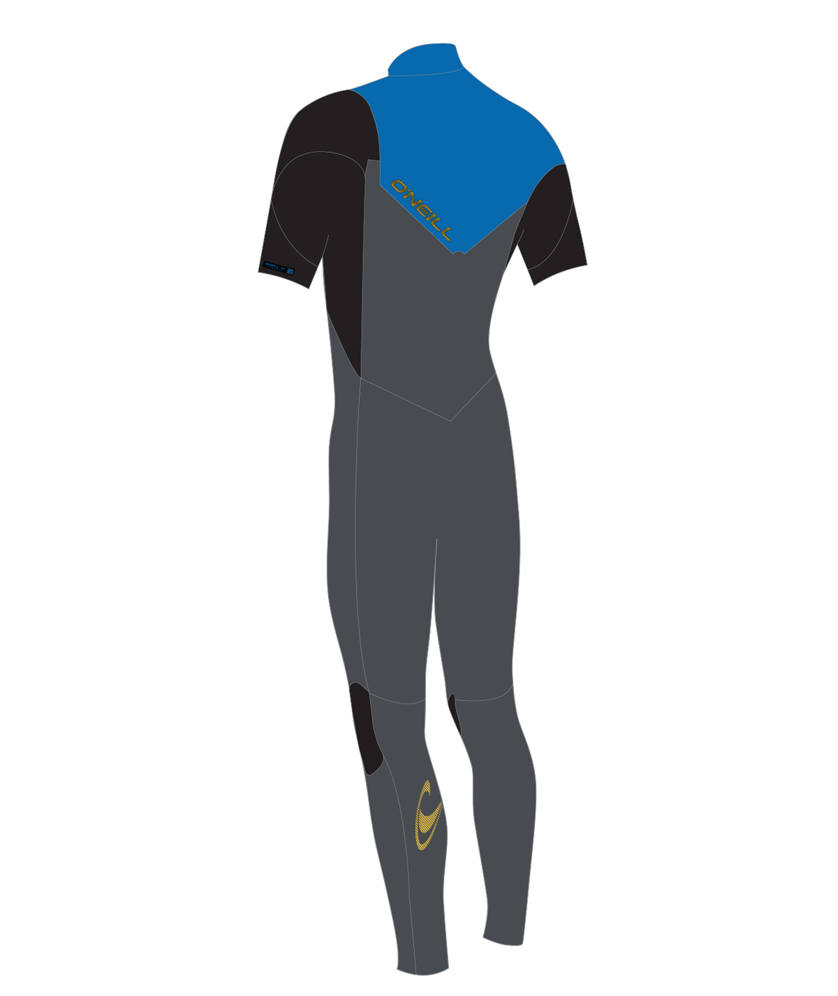 O'Neill Men's Hammer 2mm Chest Zip Short Sleeve Full Wetsuit — Graphite/Black/Ocean (FL7) — additional view