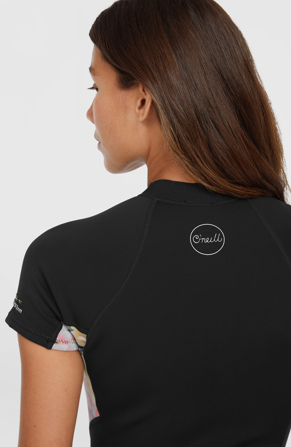 O'Neill Women's Bahia 2/1mm Front Zip Short Sleeve Spring Wetsuit — Black/Mikahfloral/Black (IJ7)