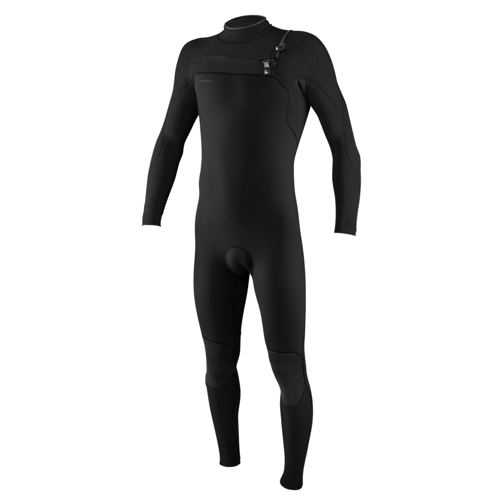 O'Neill Men's Hyperfreak 5/4mm+ Chest Zip Full Wetsuit (Model 5345) — Black/Black (A00) — front