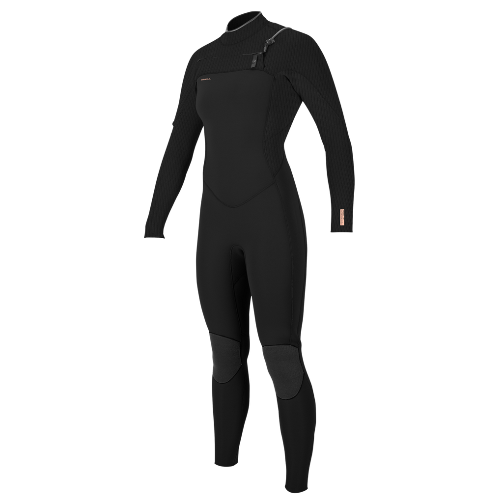 O'Neill Women's Hyperfreak 4/3mm+ Chest Zip Full Wetsuit — Black/Black (A00) — front