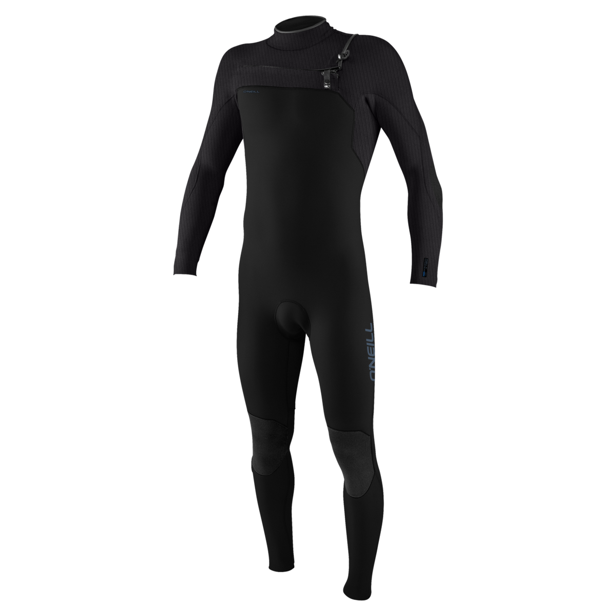 O'Neill Youth Hyperfreak 4/3mm+ Chest Zip Full Wetsuit — Black/Tempsteel/Tempsteel (IQ1) — front