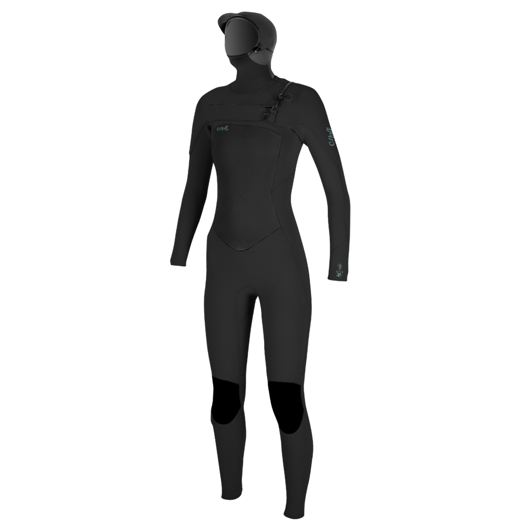 O'Neill Women's Epic 6/5/4mm Chest Zip with Hood Full Wetsuit — Black/Black (A00) — front