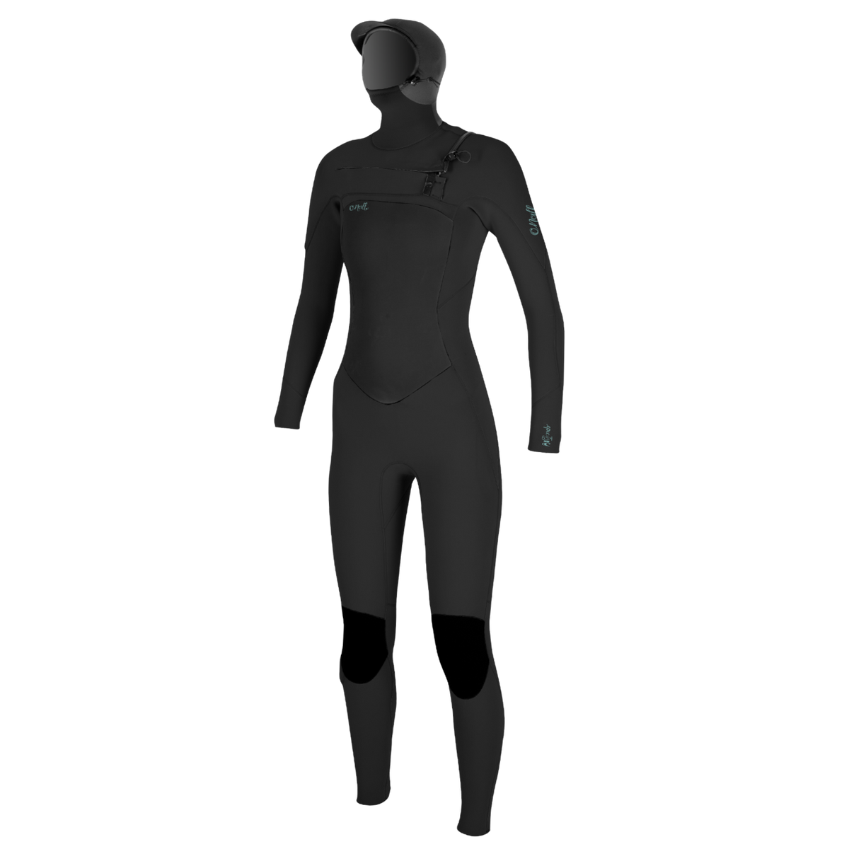 O'Neill Women's Epic 6/5/4mm Chest Zip with Hood Full Wetsuit — Black/Black (A00) — front