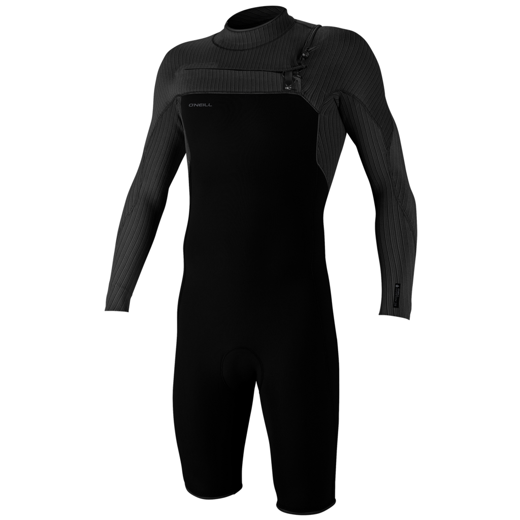 O'Neill Men's Hyperfreak 2mm Chest Zip Long Sleeve Spring Wetsuit — Black/Black (A00) — front
