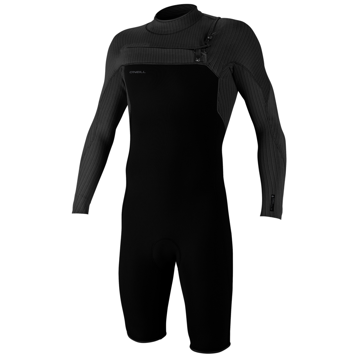 O'Neill Men's Hyperfreak 2mm Chest Zip Long Sleeve Spring Wetsuit — Black/Black (A00) — front
