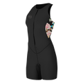O'Neill Women's Bahia 1.5mm Front Zip Shorty Wetsuit — Black/Mikahfloral (IJ6) — front