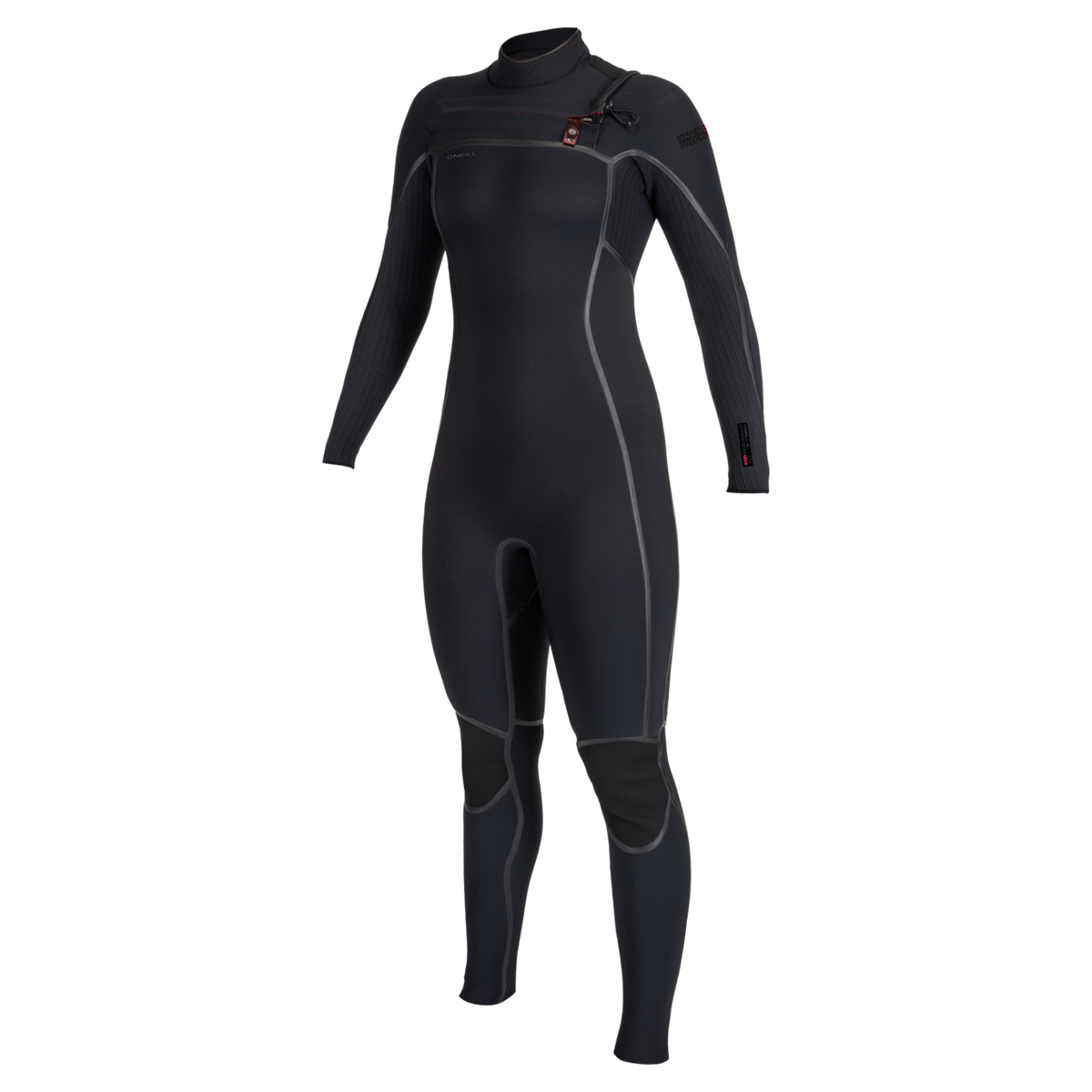 O'Neill Women's Hyperfreak Fire 4/3mm+ Chest Zip Full Wetsuit — Black/Black (A00) — front