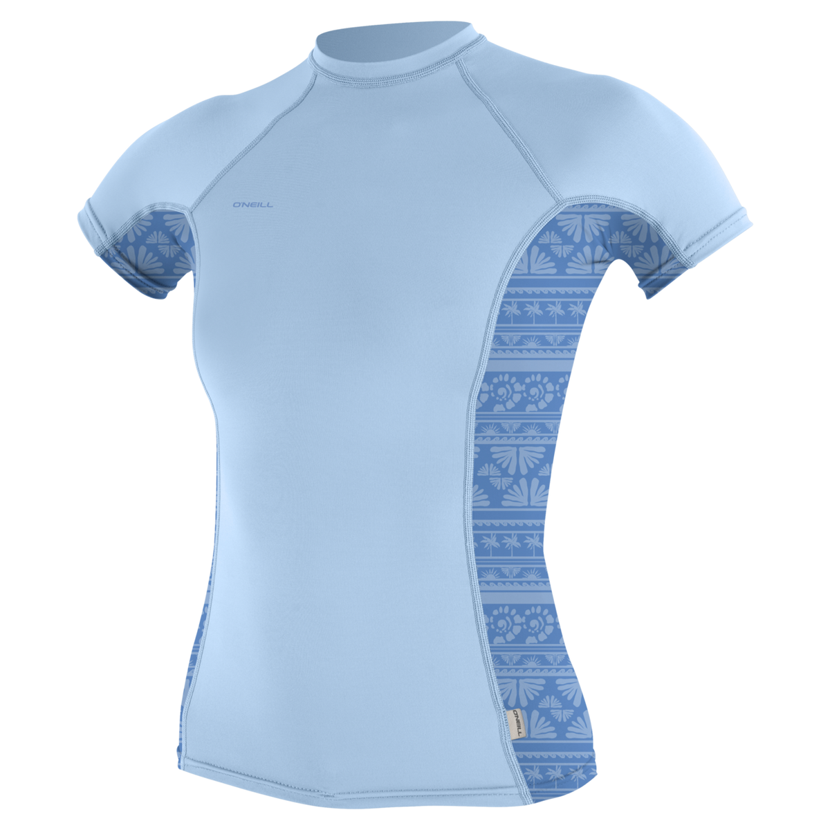 O'Neill Women's Hyperfreak Skins Short Sleeve Rash Guard — Chambrayblue/Surfabstract (IQ3) — front