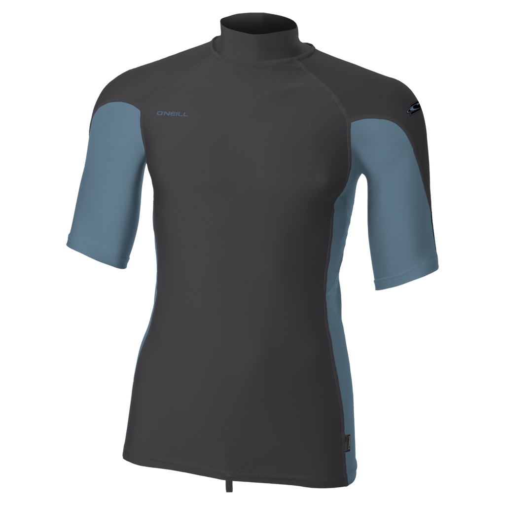 O'Neill Men's Hyperfreak Skins Short Sleeve Turtleneck Rash Guard — Temperedsteel/Bluefusion (IR4) — front