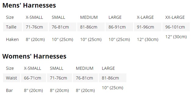 Dakine harness size guide