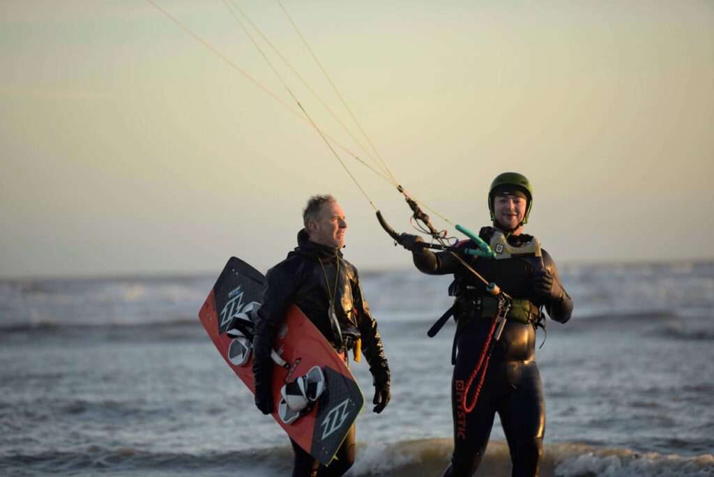 Clive teaching private kitesurfing lesson in winter